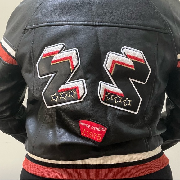 Zara Faux Leather Moto Bomber Jacket with Back Detail - Picture 6 of 9